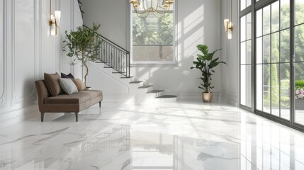 Poster - Elegant Modern Interior with Marble Flooring and Stairs