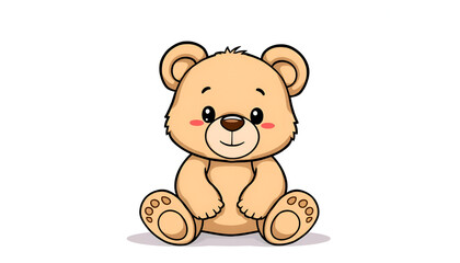 Cartoon cute teddy bear sitting isolated line art vector