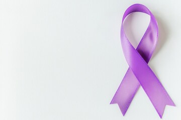 The purple ribbon is on a grey background, with a top view. It is an awareness ribbon for domestic violence.