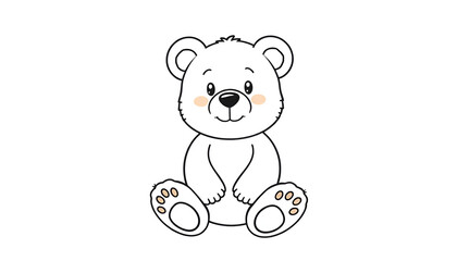 Cartoon cute teddy bear sitting isolated line art vector