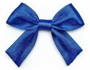 An elegant bow made out of blue ribbons on a white background