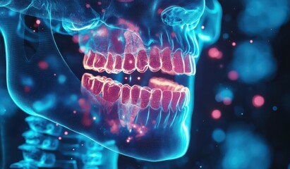 Canvas Print - futuristic digital animation of x-ray scan showcasing jaw structure in vibrant colors with abstract 