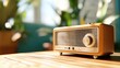 © Design Depot - A timeless radio graces a wooden table, embraced by an array of green plants, with sunlight streaming in, capturing a serene and warm setting.