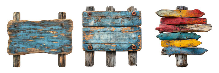 Wall Mural - Colorful Rustic Wooden Signboards Isolated on White