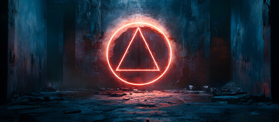Wall Mural - a red triangle is lit up in a dark room