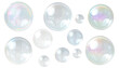 © grapiephoto - A set of round, translucent soap bubbles with iridescent reflections, floating in various sizes, isolated on a transparent background
