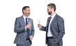 © be free - partnership and business success. businessmen isolated on white. successful business partnership. two successful businessmen partner celebrating business success with champagne. cheering