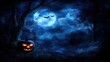 © upnowgraphics - Glowing Jack-o'-Lantern in a Dark Forest with a Full Moon and Bats