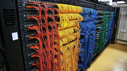 Poster - Colorful Cables Connected to Server Racks in a Data Center