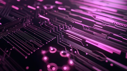 Abstract digital circuit board design in pink tones, highlighting technology and innovation.