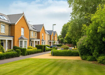 Street of suburban homes, Residential areas, streets and apartments are planned clean, beautiful and civilized.