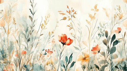 Canvas Print - A serene composition of watercolor flowers in soft pastels enhancing any room's decor, perfect for springtime inspiration in a garden setting