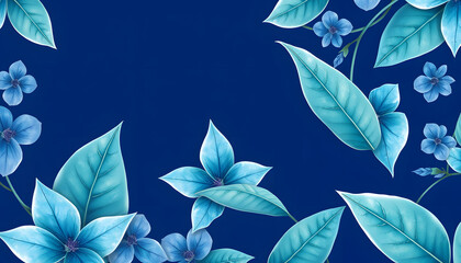 Azure Flower Backdrop. Blue Summer Backdrop. Indigo Seamless Texture. Watercolor Design. Pattern Foliage. Floral Painting. Exotic Plant. Botanical Leaves isolated with white highlights, png