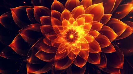 Wall Mural - Vibrant orange flower design with layered petals radiating warmth and energy against a dark background