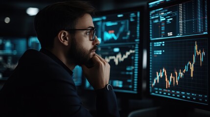 Aufkleber - Man in Suit Analyzing Financial Data on a Computer Screen