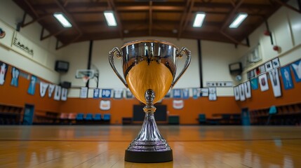 Silver Trophy Cup in a Trophy Cabinet, Winner's Award, Champion.