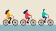 © ศิริธัญญา ตันสกุล - Three people riding bicycles in a colorful, playful style, illustrating outdoor activities and healthy living.