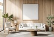 © KDesign - A serene living room with white furniture and wooden accents, featuring plants and natural light.