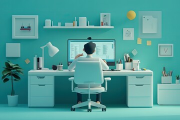 Canvas Print - a person sitting at a desk in front of a computer