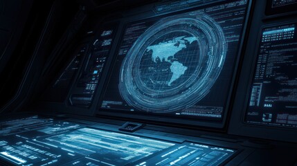 Leinwandbilder - Futuristic Control Panel with Earth and Digital Code