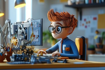 Canvas Print - a cartoon character sitting in front of a computer