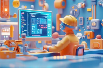 Canvas Print - a man sitting at a desk in front of a computer