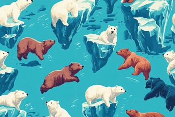 Canvas Print - a bunch of bears that are on some ice