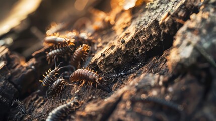 Wall Mural - Centipedes on a Decayed Log