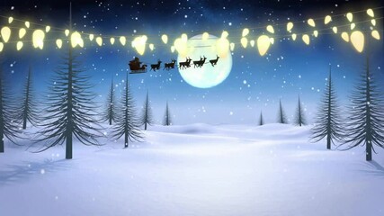 Poster - Animation of christmas decorations over winter scenery and santa in sleigh