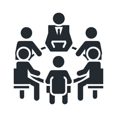 A group of people sitting around the table black silhouette vector icon design