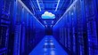© aishale - Cloud Transformation: Blue Cloud Centered in a Server Room Surrounded by Technology