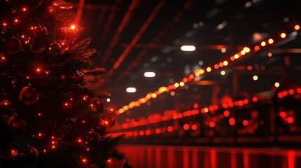 Sticker - Christmas tree with red lights, festive atmosphere, holiday spirit.