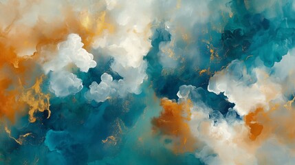 Poster - Abstract swirling clouds in shades of blue, orange, and white create a vibrant composition of colors and shapes