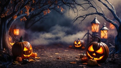 Halloween illustration design with dark and blurred background. Premium illustration for banners, posters, greetings and Halloween celebrations.