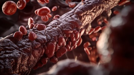 Wall Mural - Obstructed Artery Due To Arteriosclerosis  Macro View of Plaque and Blood Cells