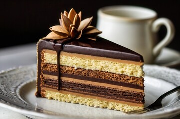 close up of a slices of opera cake