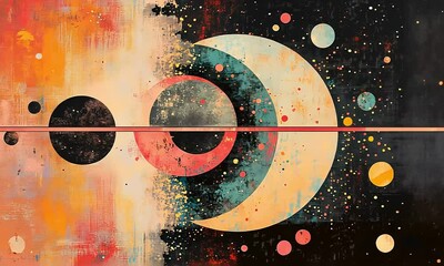 Sticker - Abstract cosmic art with geometric planets with ai generated.
