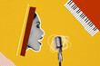 © deagreez - Composite collage picture image of lovely female singing mic create music musician have fun piano bizarre unusual fantasy billboard comics