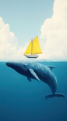 Wall Mural - Whale and Sailboat.