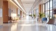 © sirisakboakaew - Hospital corridor design with wide, clean walkways, bright lighting, and modern seating