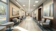 © sirisakboakaew - Hospital hallway design with bright lighting, clean furniture, and modern seating