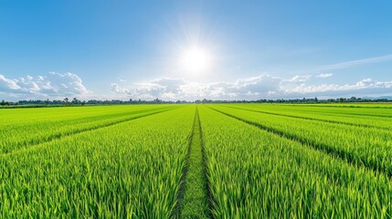 Serene Aerial View of Lush Green Rice Field