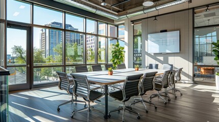 Canvas Print - Modern Conference Room with City View