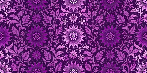 Wall Mural - A seamless pattern of stylized flowers, vines, and swirls in shades of deep purple, creating a delicate and intricately woven tapestry of floral beauty.