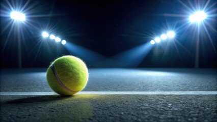 Tennis ball glowing on court under nighttime lights, night, tennis, ball, court, illuminated, lights, sport, competition