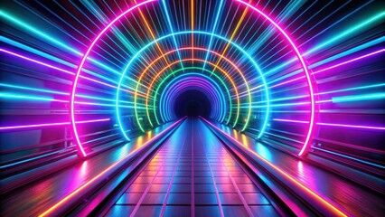 Abstract background of ascending colorful neon lines with glowing trails in tunnel, neon, colorful, glowing, lines, abstract