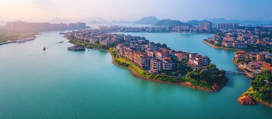 Wall Mural - Aerial View of a Town by the Sea