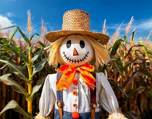 Scarecrow in corn field 