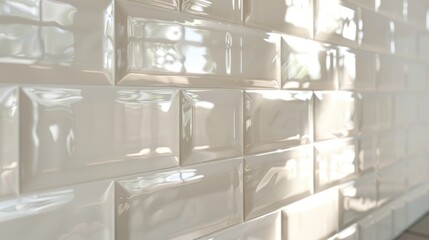 Poster - White Glossy Tiles with Sun Reflection