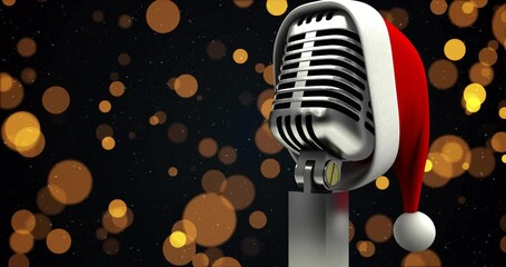 Sticker - Animation of yellow spots over microphone with santa hat